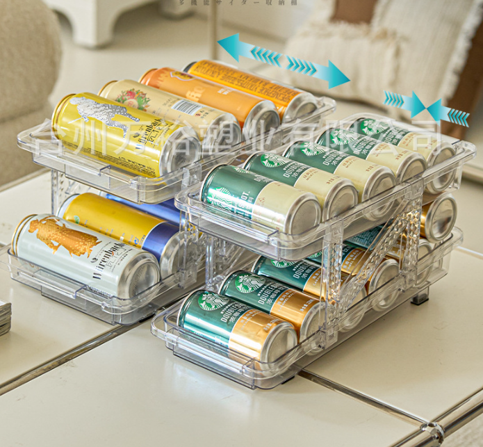 2PC Infinite Telescopic Beverage Storage Box, Two-Tier Automatic Rolling Soda Can Storage Organizer