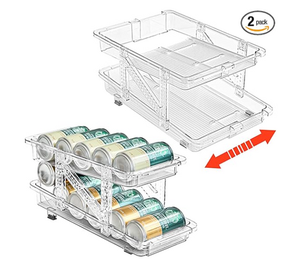 2PC Infinite Telescopic Beverage Storage Box, Two-Tier Automatic Rolling Soda Can Storage Organizer