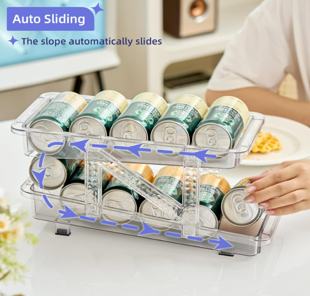 2PC Infinite Telescopic Beverage Storage Box, Two-Tier Automatic Rolling Soda Can Storage Organizer