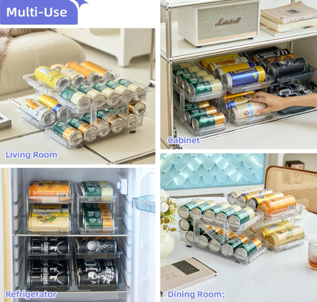 2PC Infinite Telescopic Beverage Storage Box, Two-Tier Automatic Rolling Soda Can Storage Organizer