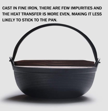 25cm stew pot Japanese Style Sukiyaki Tetsu Nabe Pot with Wooden Lid and Double Handle Cast Iron Pot