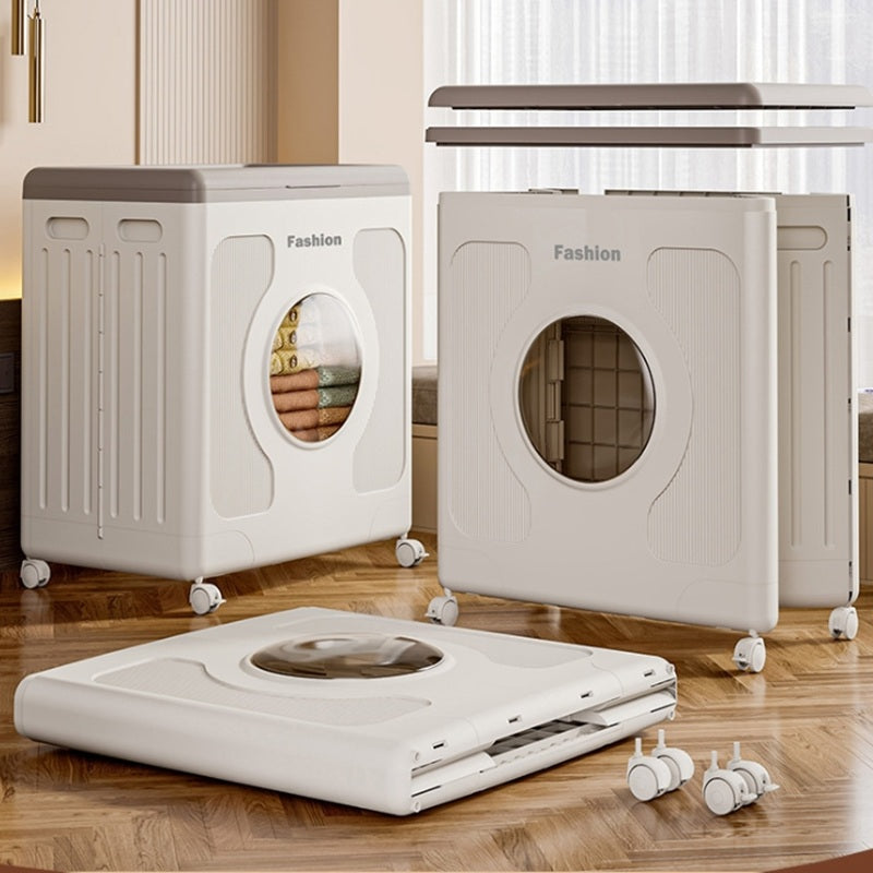 150L Foldable Clothes Storage Box Sturdy Plastic Storage Bin With Lid And Wheels