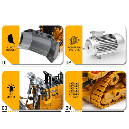 Toy Boys Construction Vehicle Toys Birthday Gifts Ideas With Light Sound Metal Shovel Ripper Dozer Front Loader Toy 9 Channel 2.4Ghz Gift