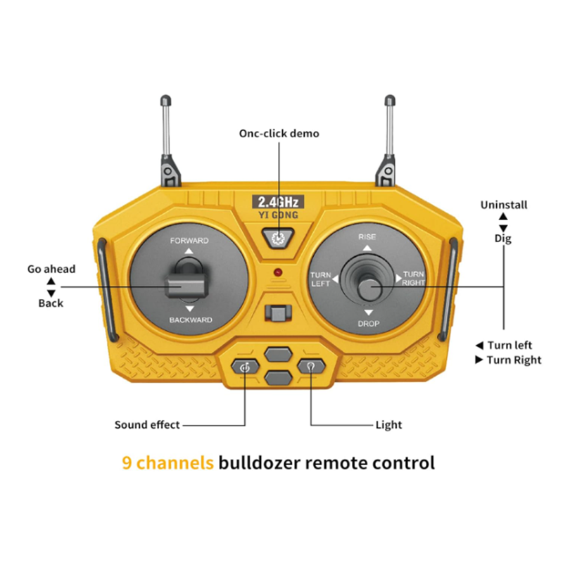 Toy Boys Construction Vehicle Toys Birthday Gifts Ideas With Light Sound Metal Shovel Ripper Dozer Front Loader Toy 9 Channel 2.4Ghz Gift