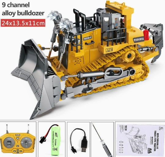 Toy Boys Construction Vehicle Toys Birthday Gifts Ideas With Light Sound Metal Shovel Ripper Dozer Front Loader Toy 9 Channel 2.4Ghz Gift