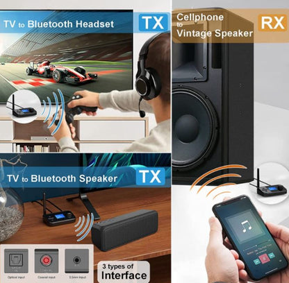 Bluetooth Receiver and Transmitter Bluetooth 5.1 Support 2 Headsets 3.5mm AUX