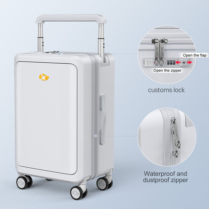 White Hard Shell Carry On Luggage & Suitcase With Charger and Laptop Compartment |  Travo One Access | 56 cm