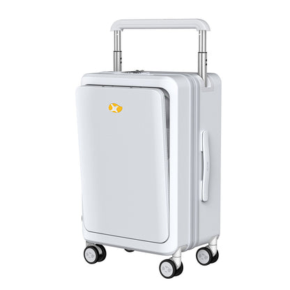 White Hard Shell Carry On Luggage & Suitcase With Charger and Laptop Compartment |  Travo One Access | 56 cm