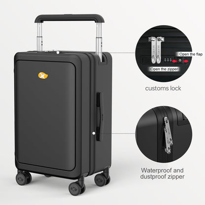 Black Hard Shell Carry On Luggage & Suitcase With Laptop Pocket and USB Charger | Travo One Access | 56 cm