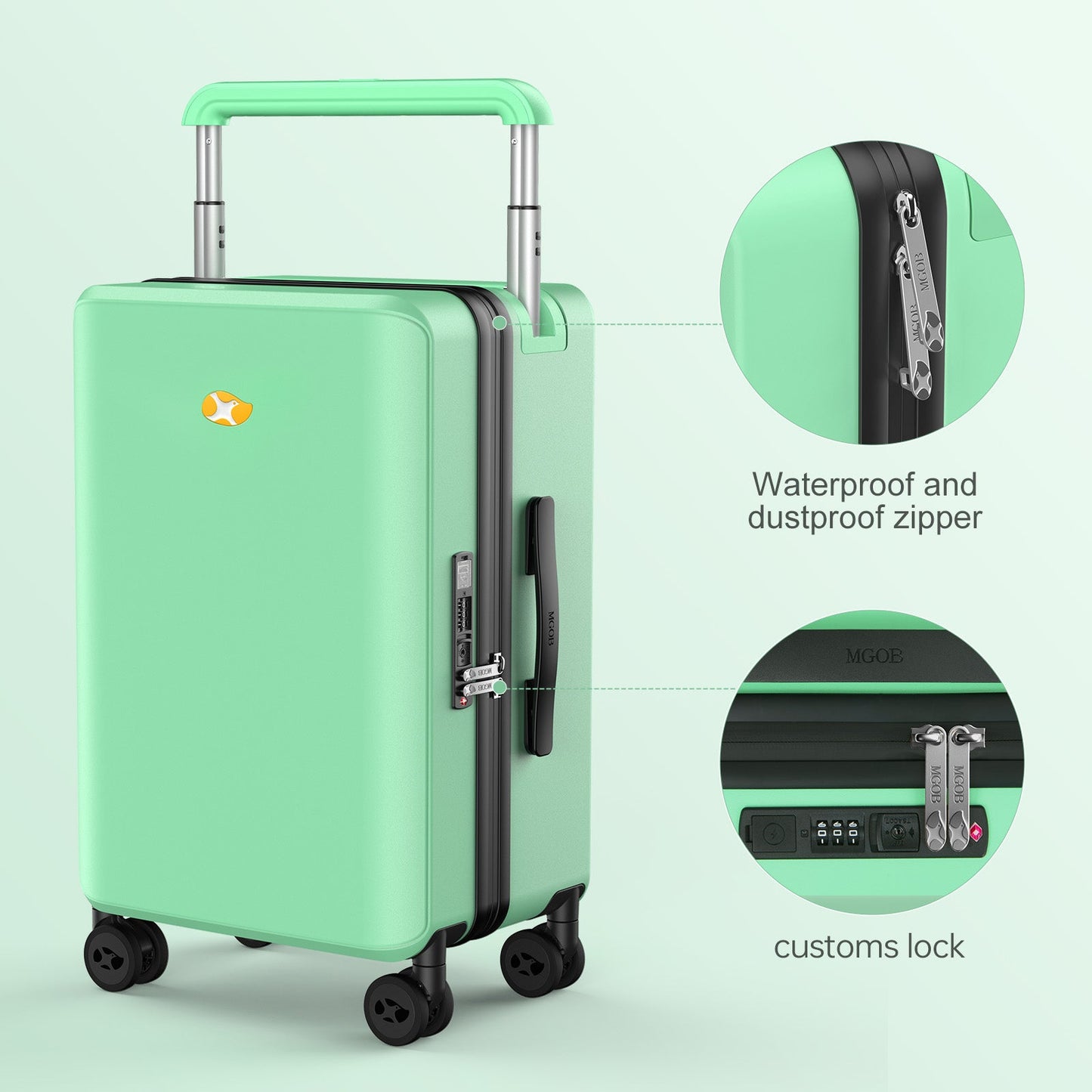 Spinner Carry On Suitcase - Hard Case Hand Cabin Luggage | Travo One | Mint Green | 56 cm