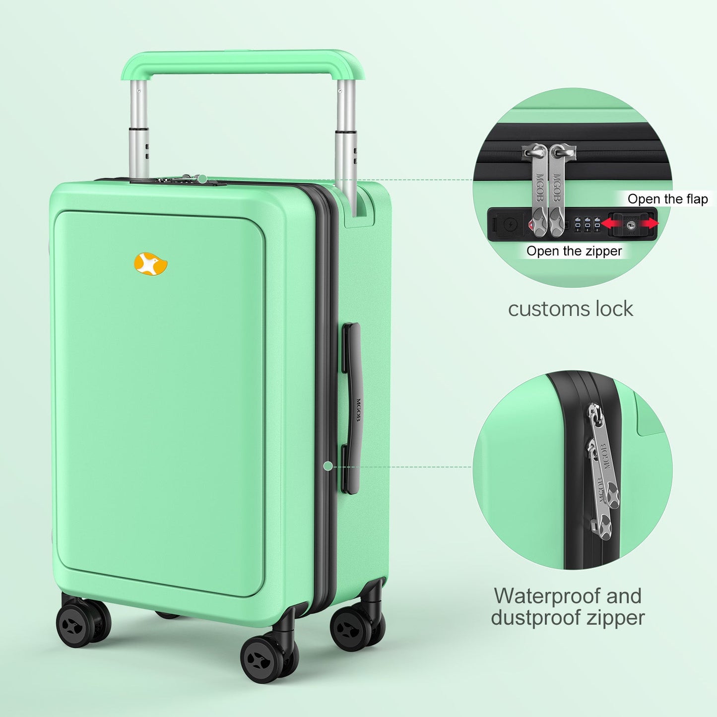 Hard Shell Carry On Luggage & Suitcase With Laptop Compartment  and USB Charger | Travo One Access | Mint Green | 56 cm