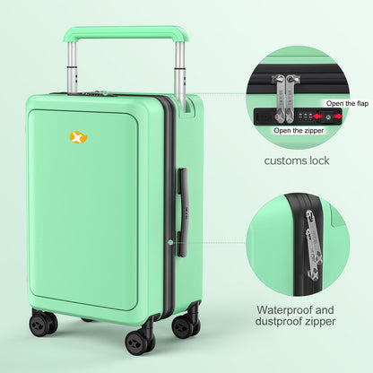 Hard Shell Carry On Luggage & Suitcase With Laptop Compartment  and USB Charger | Travo One Access | Mint Green | 56 cm