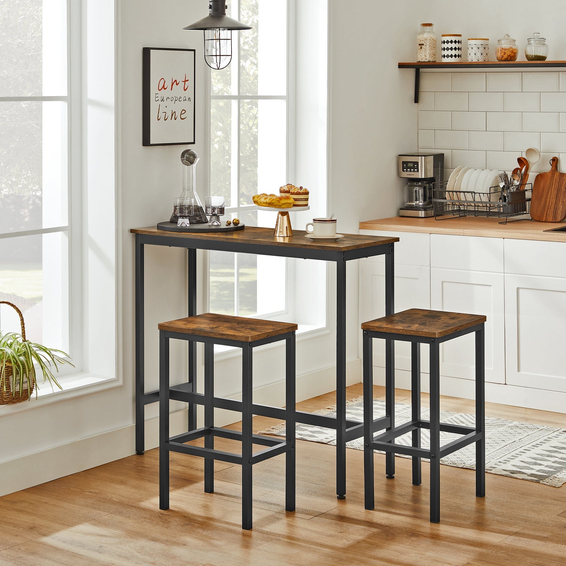 Black steel frame dining table