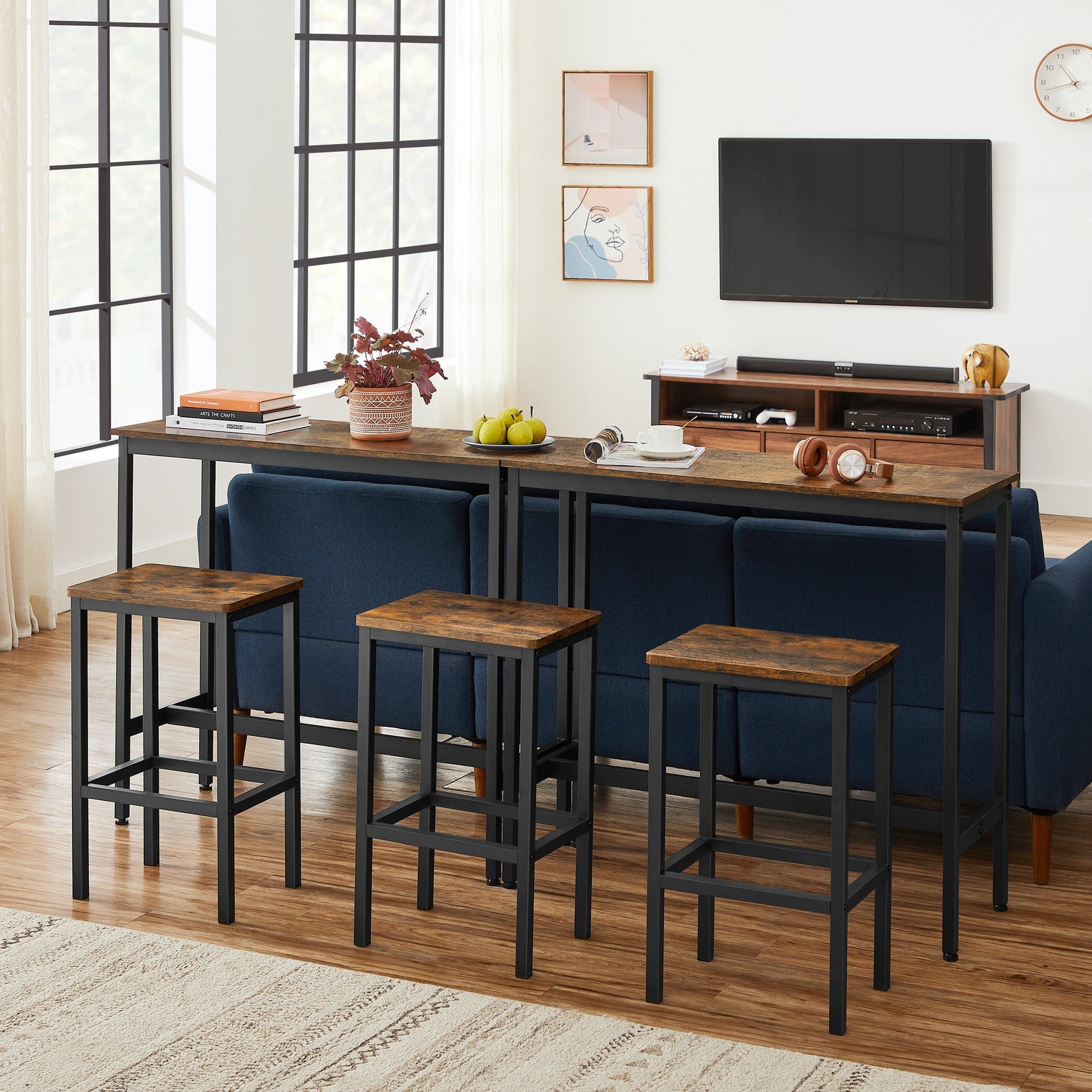 Bar stools under table