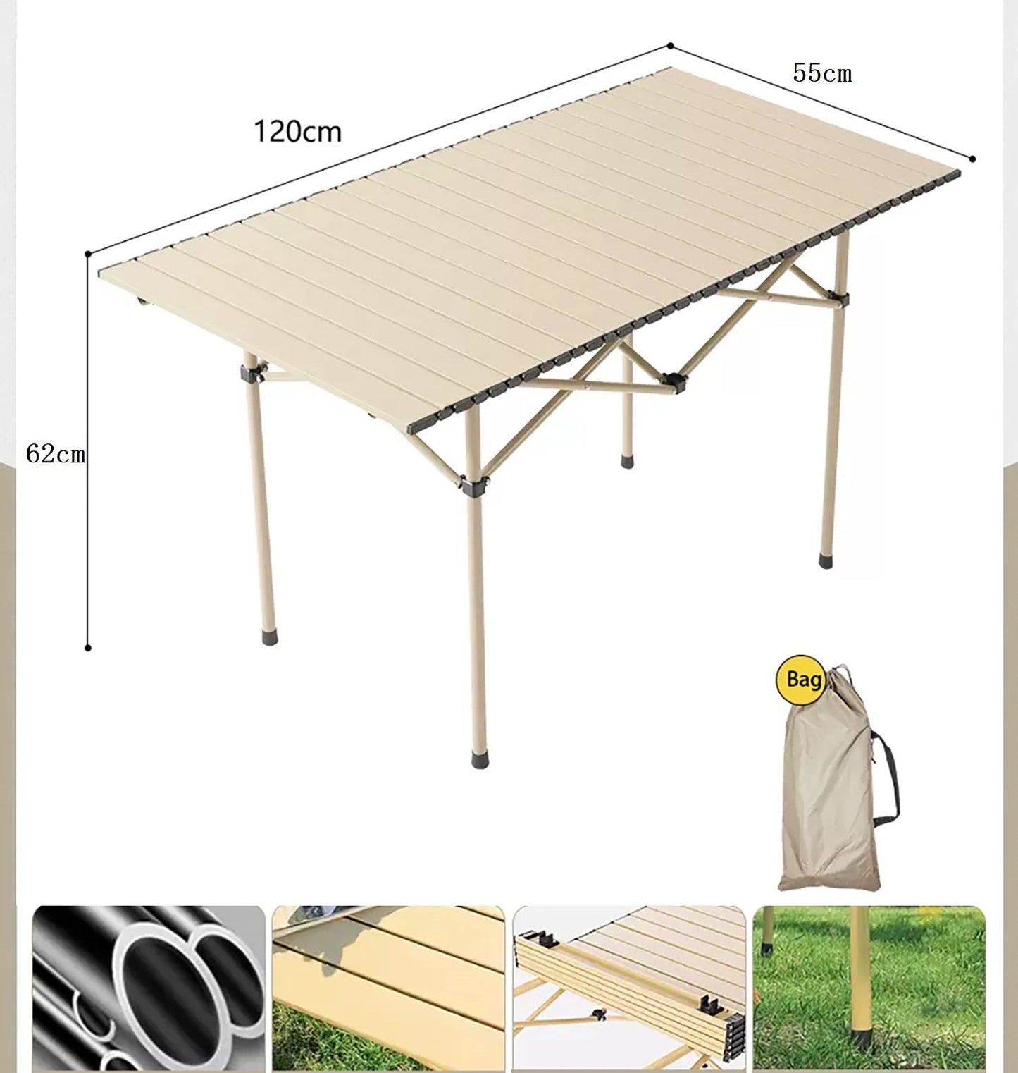 120 cm Portable Folding Camping Table – Roll-Up Outdoor Cooking & Picnic Table ZF1409