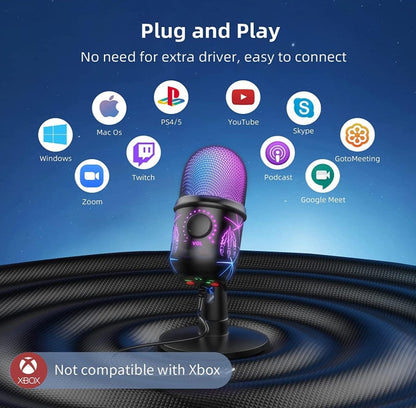 Gaming Microphone, USB PC Mic for Streaming, Podcasts, Recording, Condenser Computer Desktop Mic
