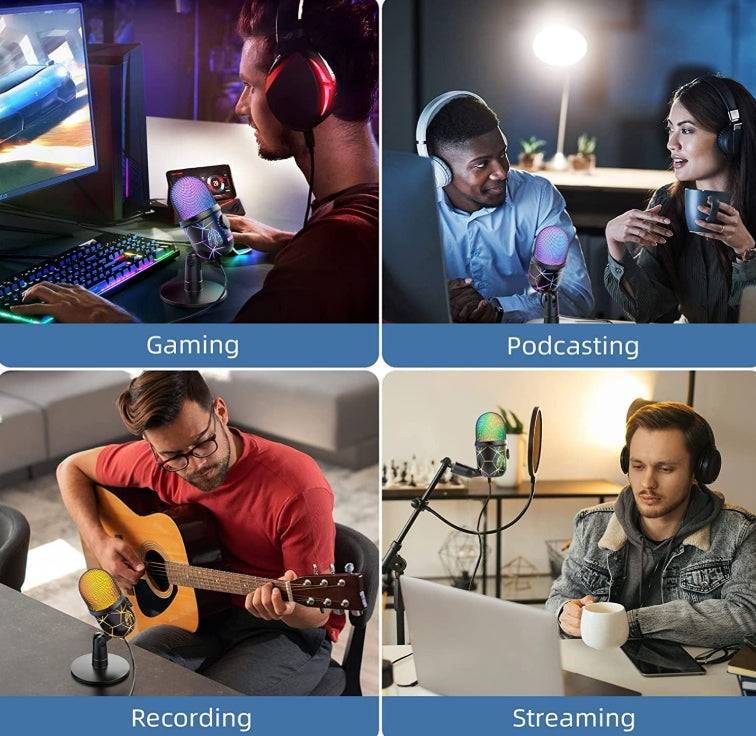 Gaming Microphone, USB PC Mic for Streaming, Podcasts, Recording, Condenser Computer Desktop Mic