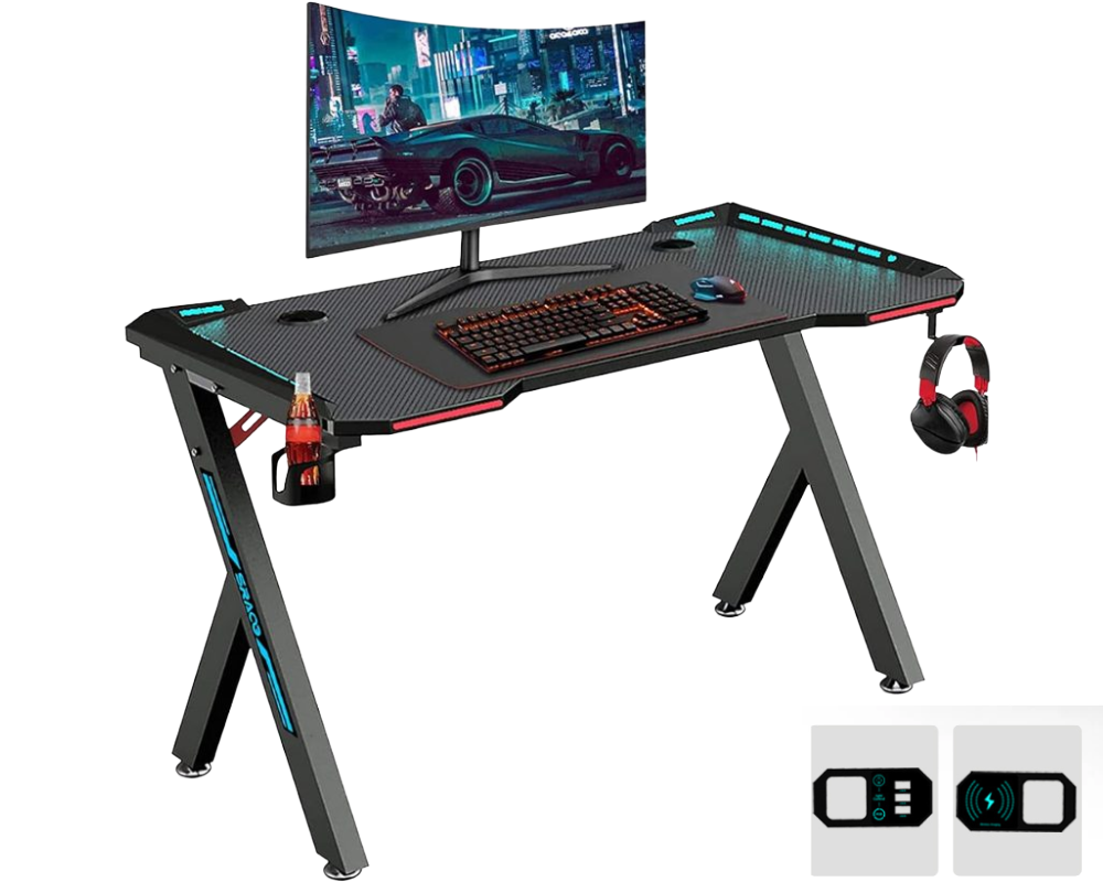 Gaming Desk Table 140cm  RGB Light Computer Desk Wireless Charger