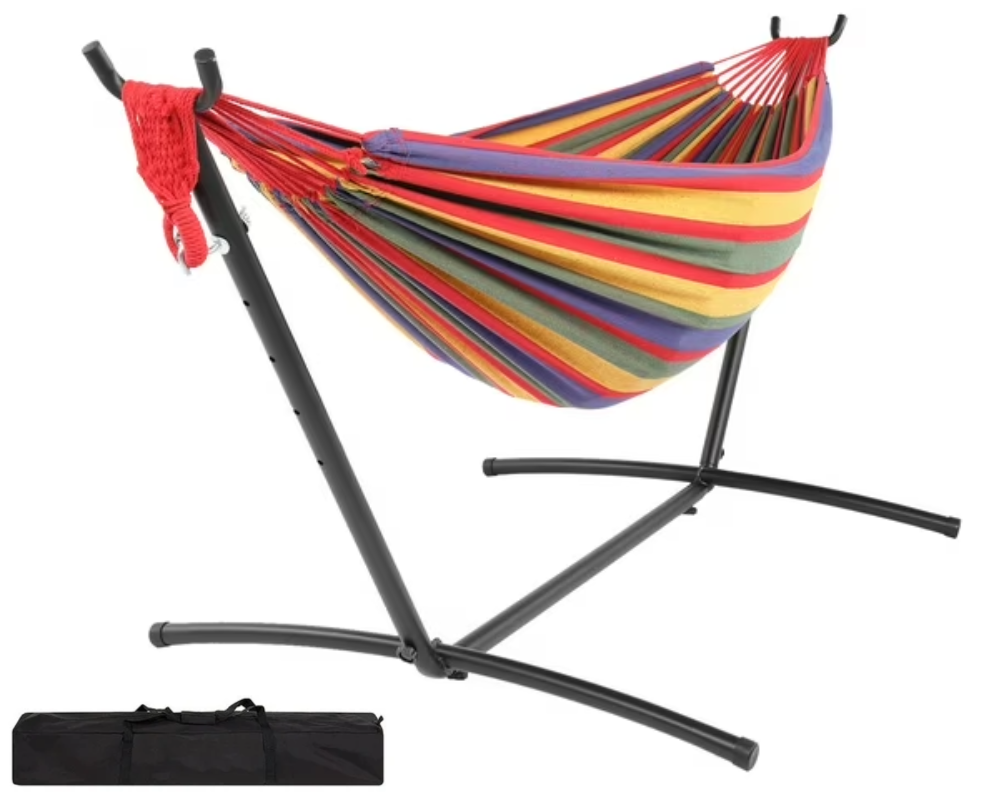 Double Hammock with 9 FT Stand, Space-Saving Steel Stand and Portable Carrying Bag for Outdoor or Indoor