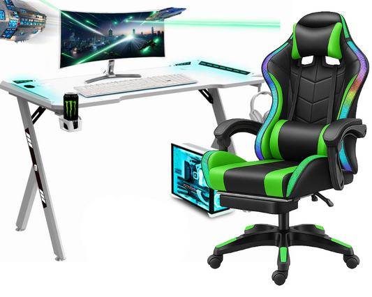 Gaming Desk & Chair Combo RGB LED Desk + RGB LED Gaming Chair with Footrest