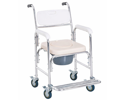 Mobile Shower Toilet Commode Chair Bath Wheelchair 4 in 1 Bath Stool Folding with Arms