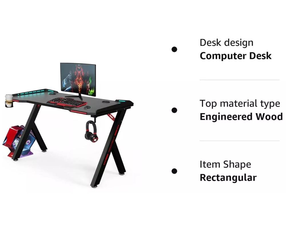 Gaming Desk & Chair Combo - RGB LED Desk + RGB LED Gaming Chair with Footrest
