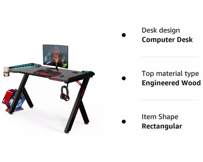 Gaming Desk & Chair Combo - RGB LED Desk + RGB LED Gaming Chair with Footrest