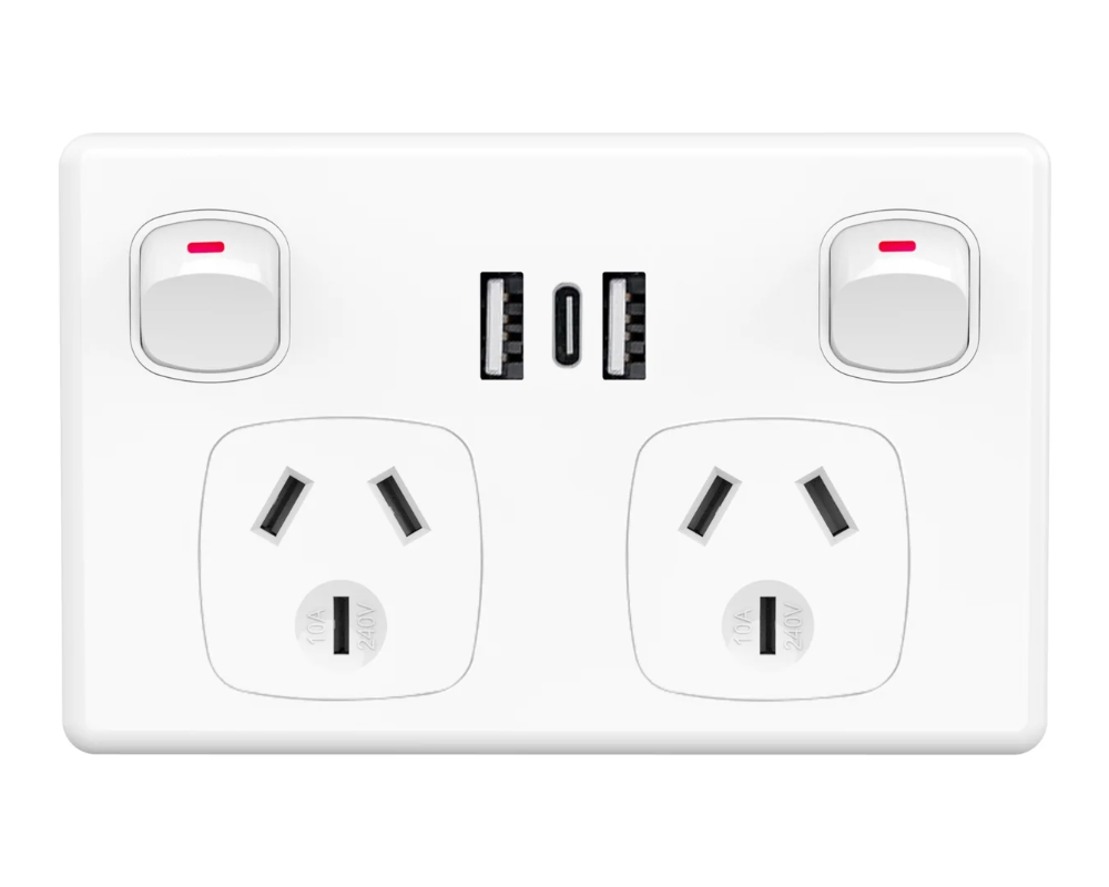 USB Type C Wall Socket Power Point - White
