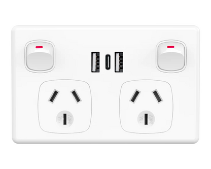 USB Type C Wall Socket Power Point - White