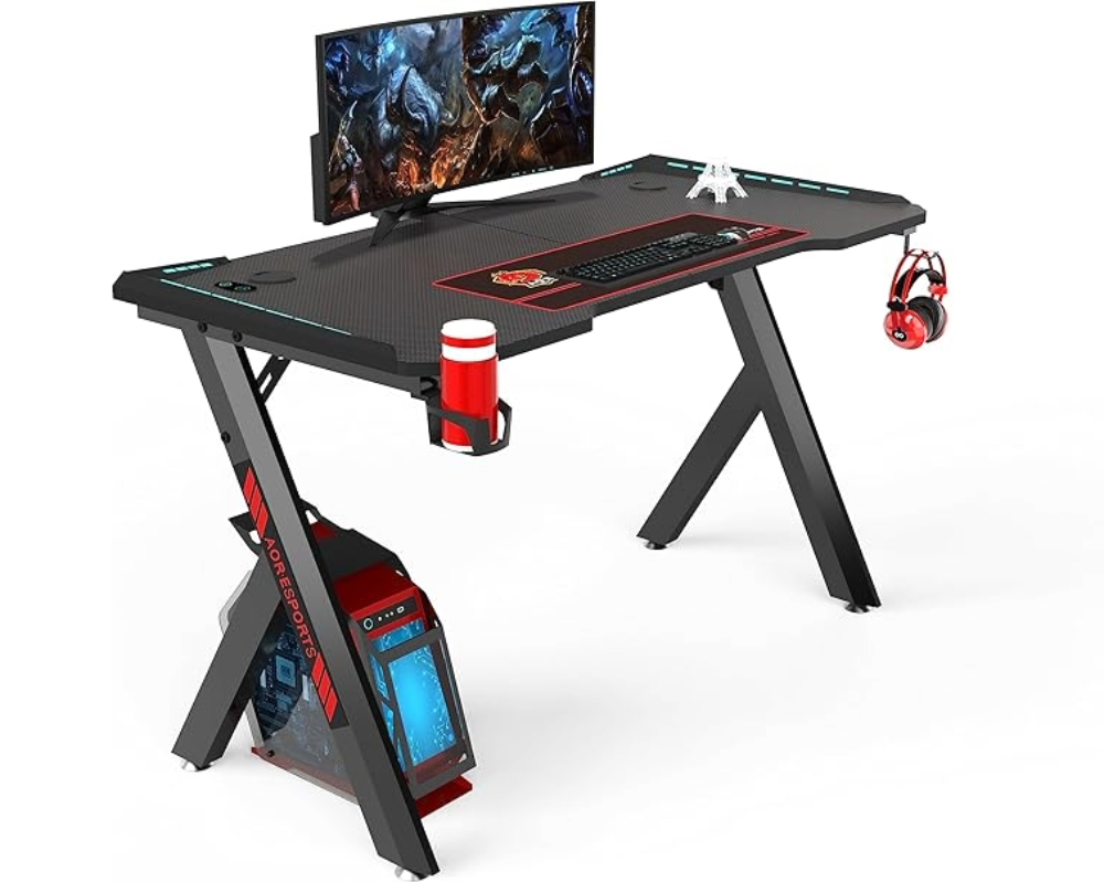 Gaming Desk Table RGB Light Computer Desk Wireless Charger 140cm