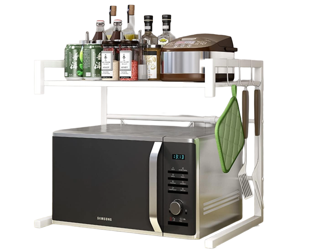 Microwave Shelf Kitchen Organizer Oven Rack Toaster Stand Storage Cabinet (White)