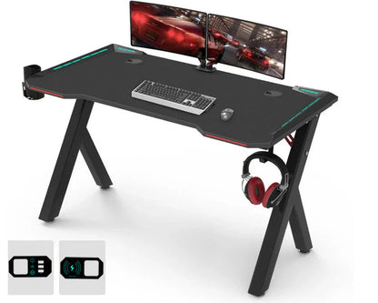 Gaming Desk & Chair Combo - RGB LED Desk + RGB LED Gaming Chair with Footrest