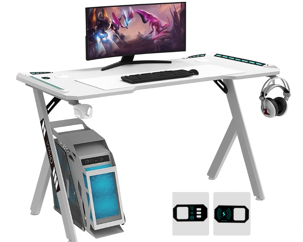 120cm Gaming Desk Computer Desk table with LED light Wireless Charger