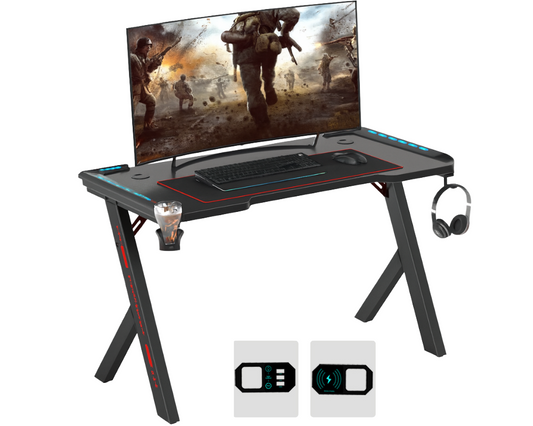 Gaming Desk Table RGB Light Computer Desk Wireless Charger 140cm
