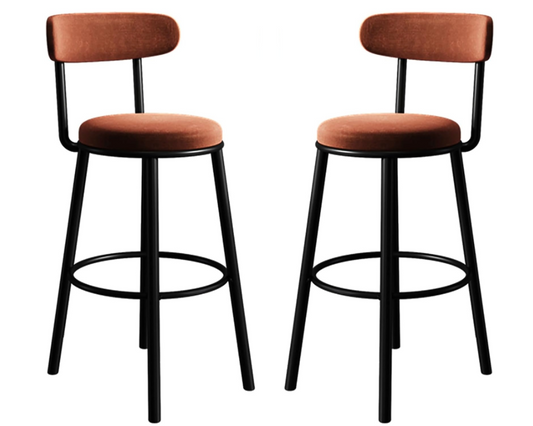 Set of 2 Barstool Modern Brown Velvet Bar Stools
