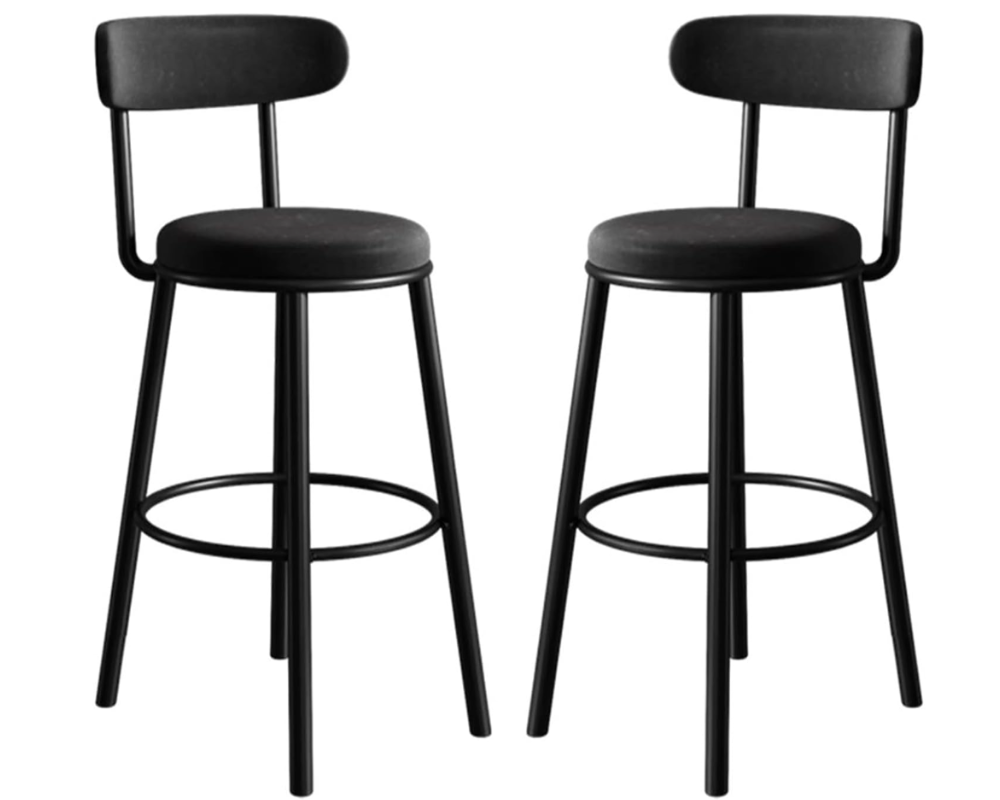 Set of 2 Barstools Modern Black Velvet Bar Stools
