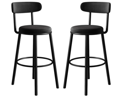 Set of 2 Barstools Modern Black Velvet Bar Stools