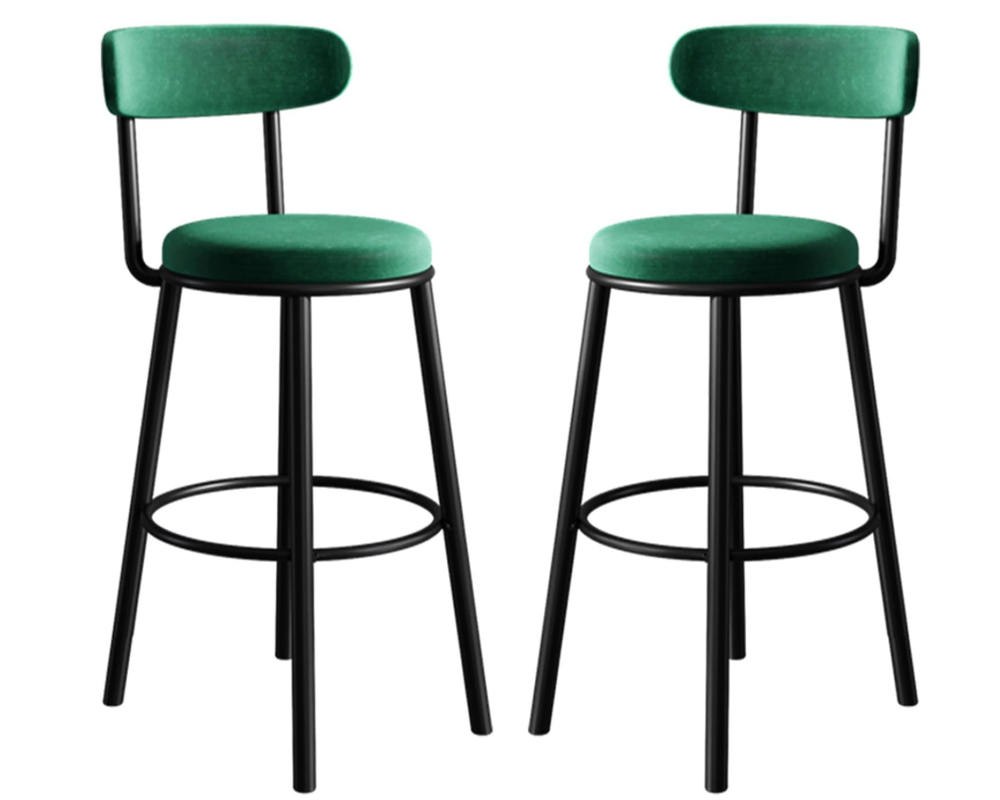 Set of 2 Barstools Modern Green Velvet Bar Stools