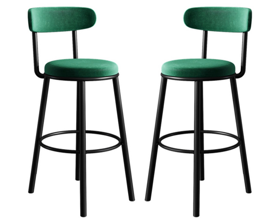 Set of 2 Barstools Modern Green Velvet Bar Stools
