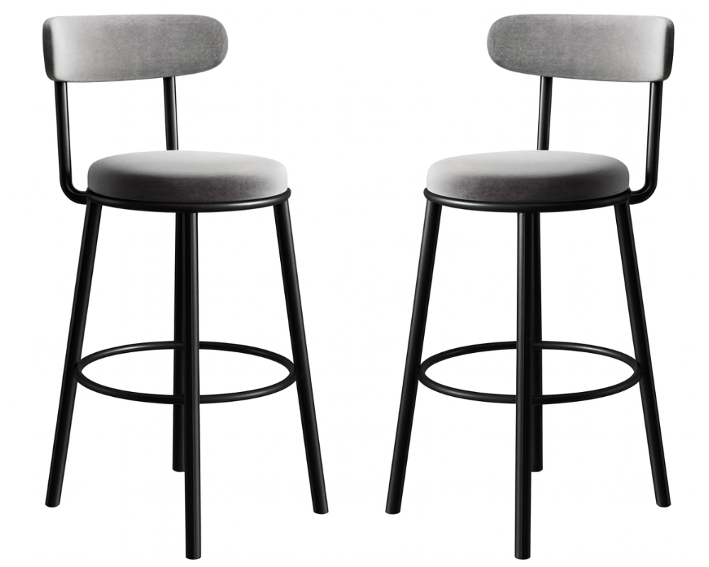 Set of 2 Modern Grey Velvet Bar Stools