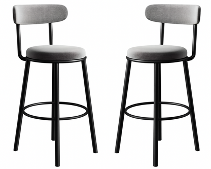 Set of 2 Modern Grey Velvet Bar Stools