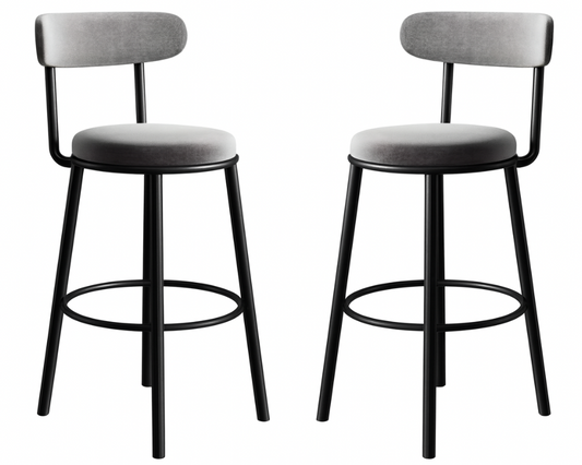Set of 2 Modern Grey Velvet Bar Stools