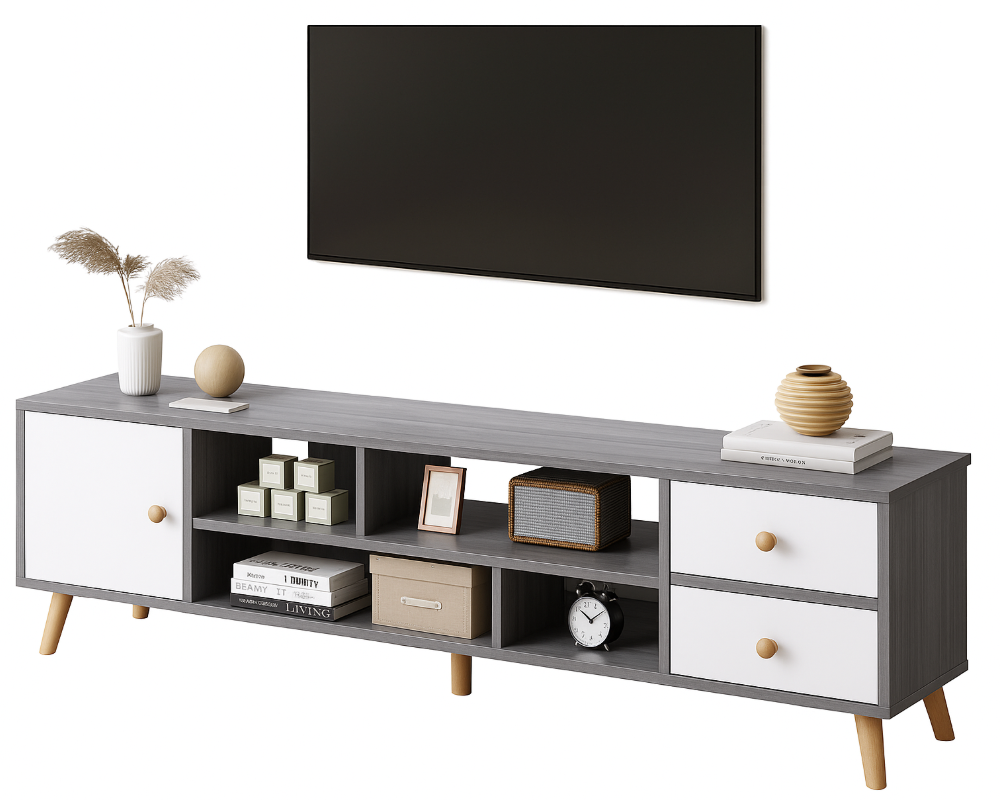 Wooden Living Room TV Cabinet Consoles Cabinet Entertainment Unit (Grey)