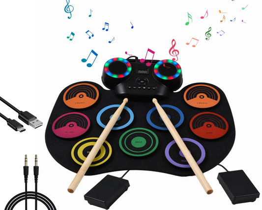 Electric Drum Set 9 Pads Built-in Speaker LED Lights