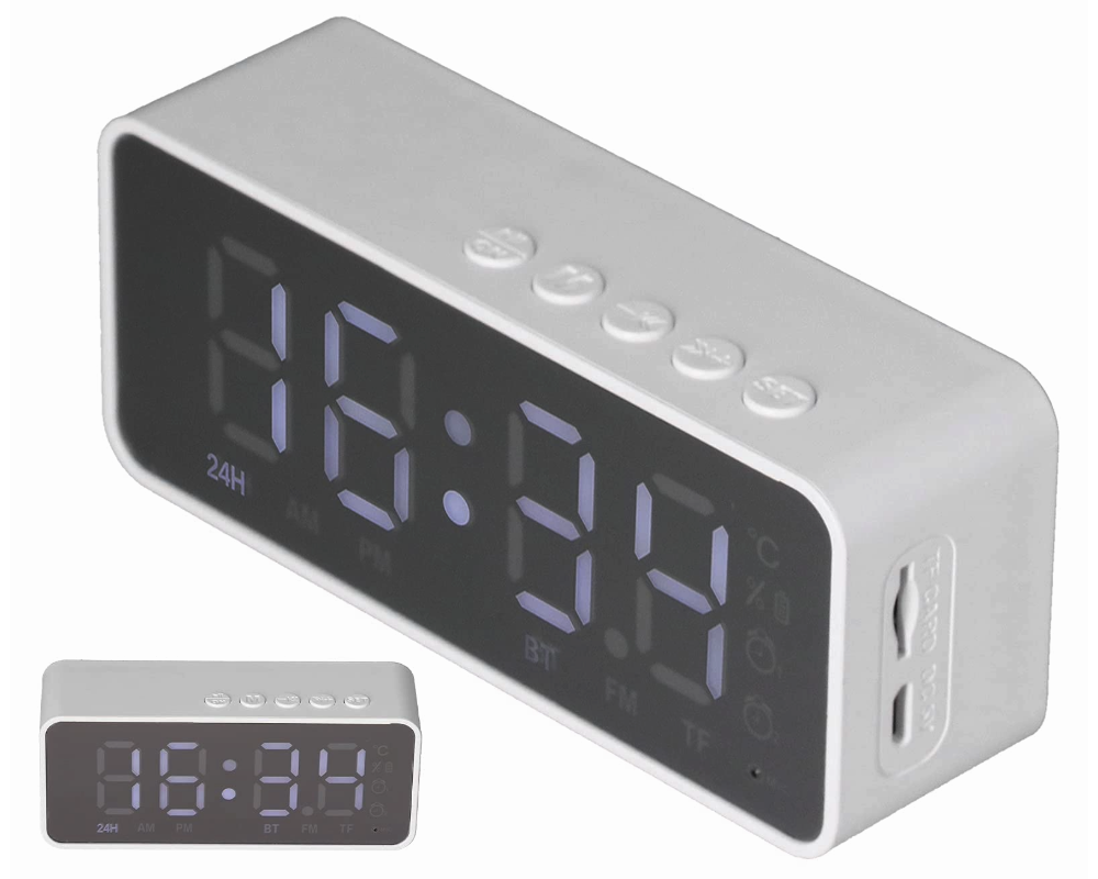 Digital Smart Alarm Clock With Bluetooth Speaker (White)