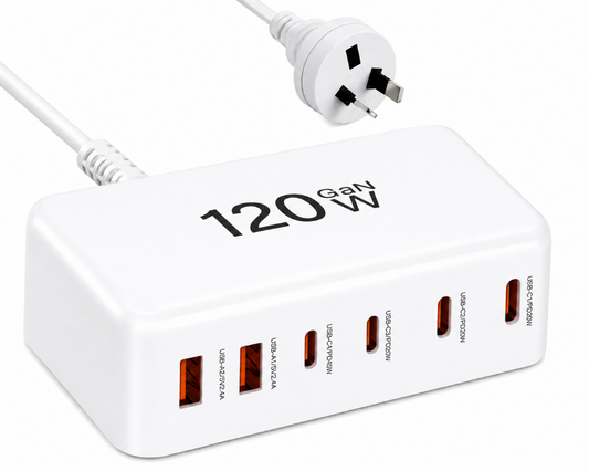 6 Port 120W USB C Charging Station GaN Fast Charging Hub