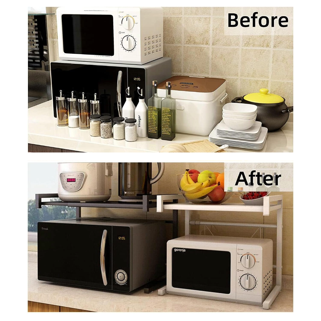 Microwave Shelf Kitchen Organizer Oven Rack Toaster Stand Storage Cabinet (White)