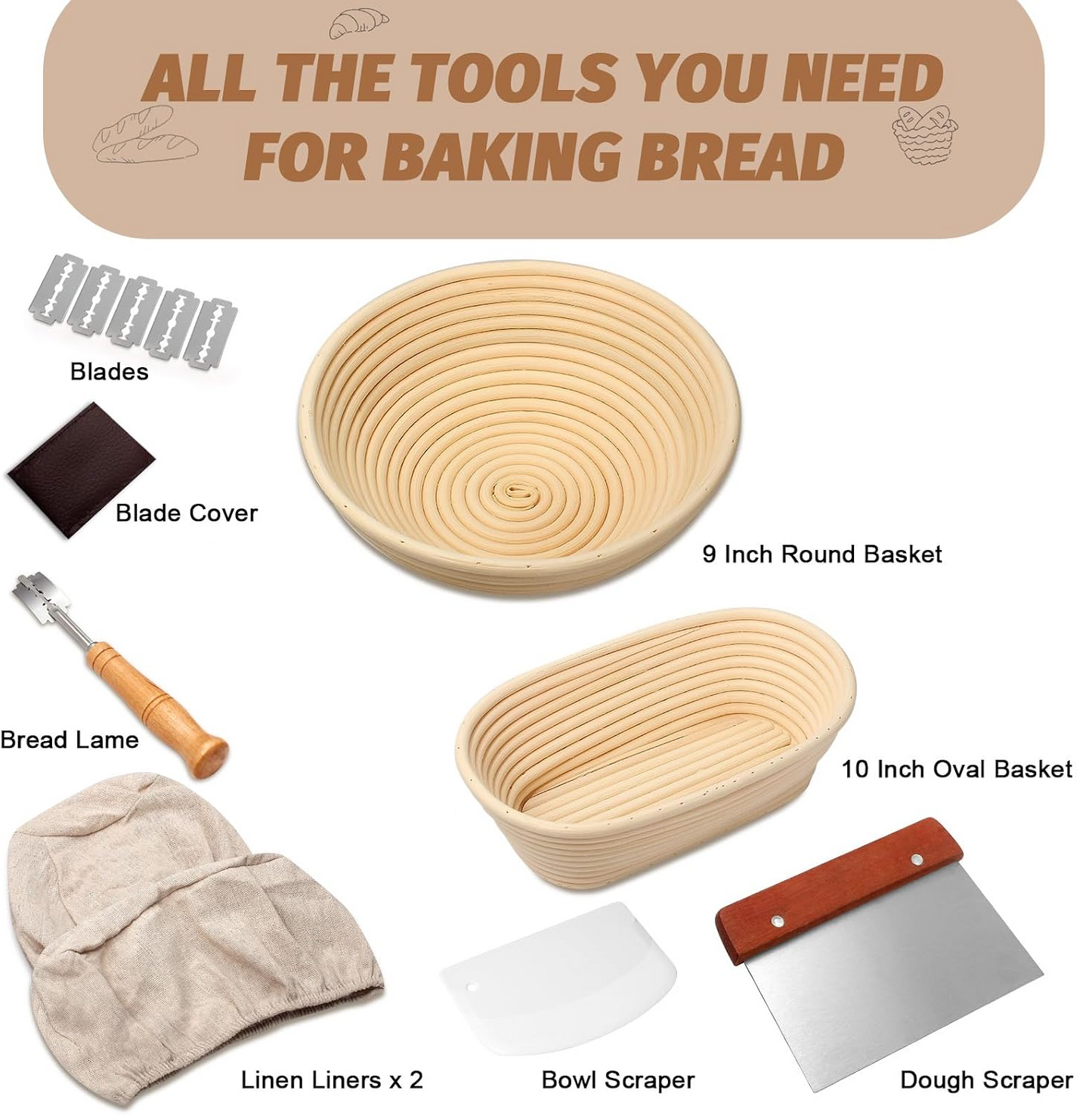 Sourdough Proofing Baskets Bread Baking Kit with Banneton Basket