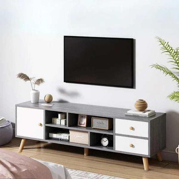 Wooden Living Room TV Cabinet Consoles Cabinet Entertainment Unit (Grey)