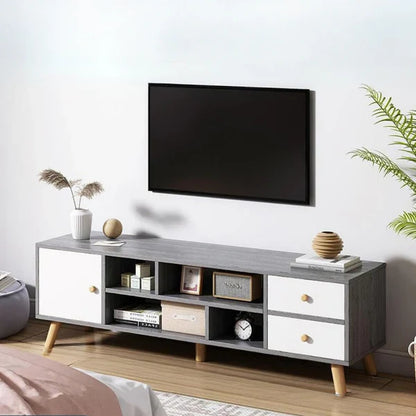 Wooden Living Room TV Cabinet Consoles Cabinet Entertainment Unit (Grey)
